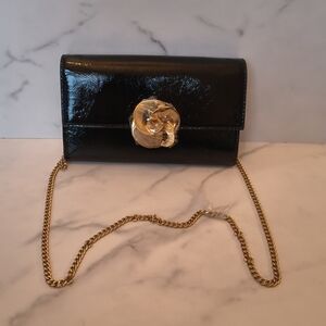 NWT Ted Baker London Kira Rose Purse Clutch Black patent leather